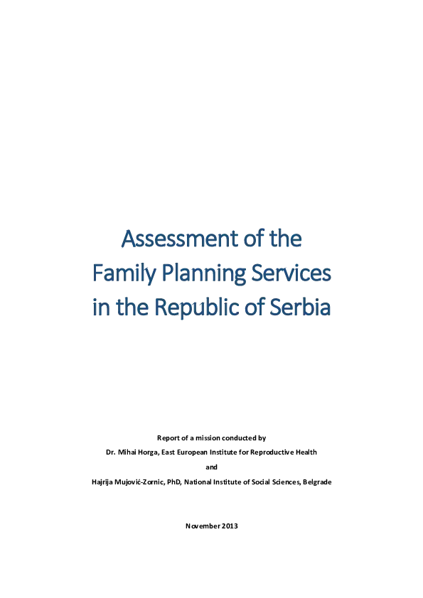 Assessment of the Family Planning Services in the Republic of Serbia